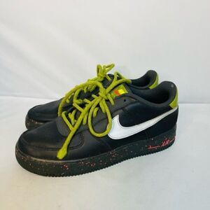 Nike Air Force 1 Black Silver Green Shoes AF1 DC2095-001  Kids 7Y Very Good Cond